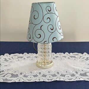 Crystal MCM  Glass Table Lamp with Blue Swirl Shade 14 inch